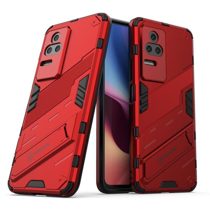 Shell odolný hybridný kryt s výklopným stojánkem na mobil Xiaomi Poco F4 5G - červený