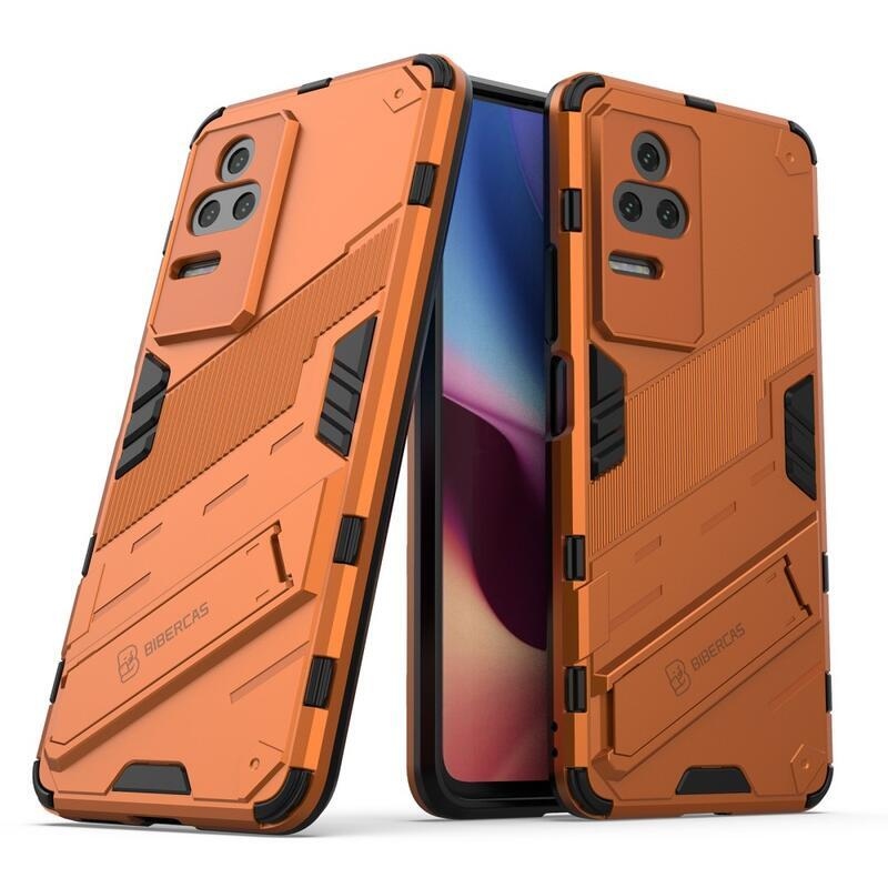 Shell odolný hybridný kryt s výklopným stojánkem na mobil Xiaomi Poco F4 5G - oranžový