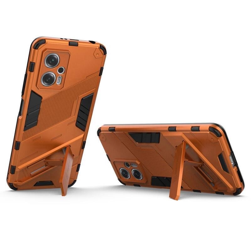 Shell odolný hybridný kryt s výklopným stojánkem na mobil Xiaomi Poco X4 GT 5G - oranžový