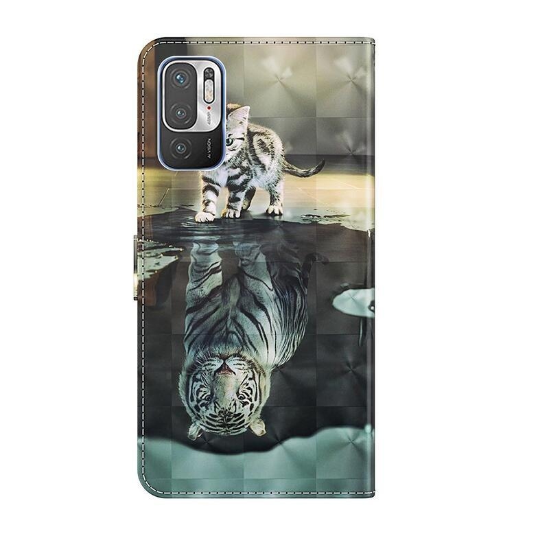 Print peněženkové pouzdro na mobil Xiaomi Redmi Note 10 5G/Poco M3 Pro 4G/5G - kočka a odraz tygra