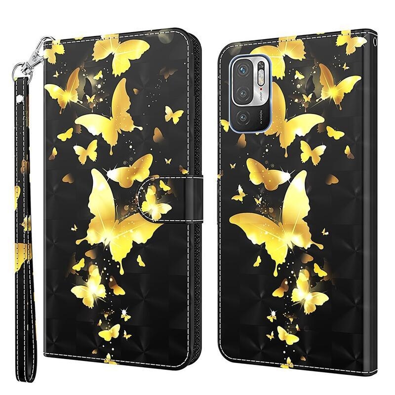 Print peněženkové pouzdro na mobil Xiaomi Redmi Note 10 5G/Poco M3 Pro 4G/5G - zlatí motýli