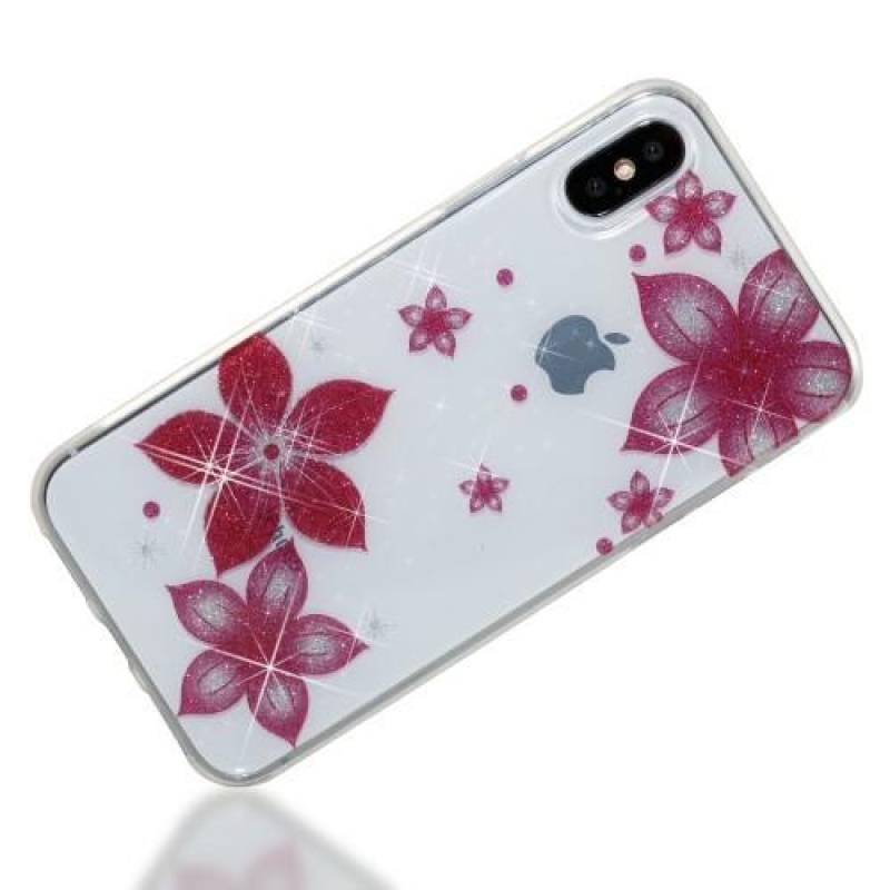 Shine gelový obal na iPhone X - červené kvítky
