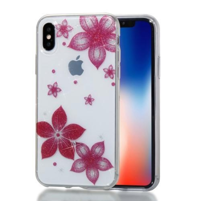 Shine gelový obal na iPhone X - červené kvítky