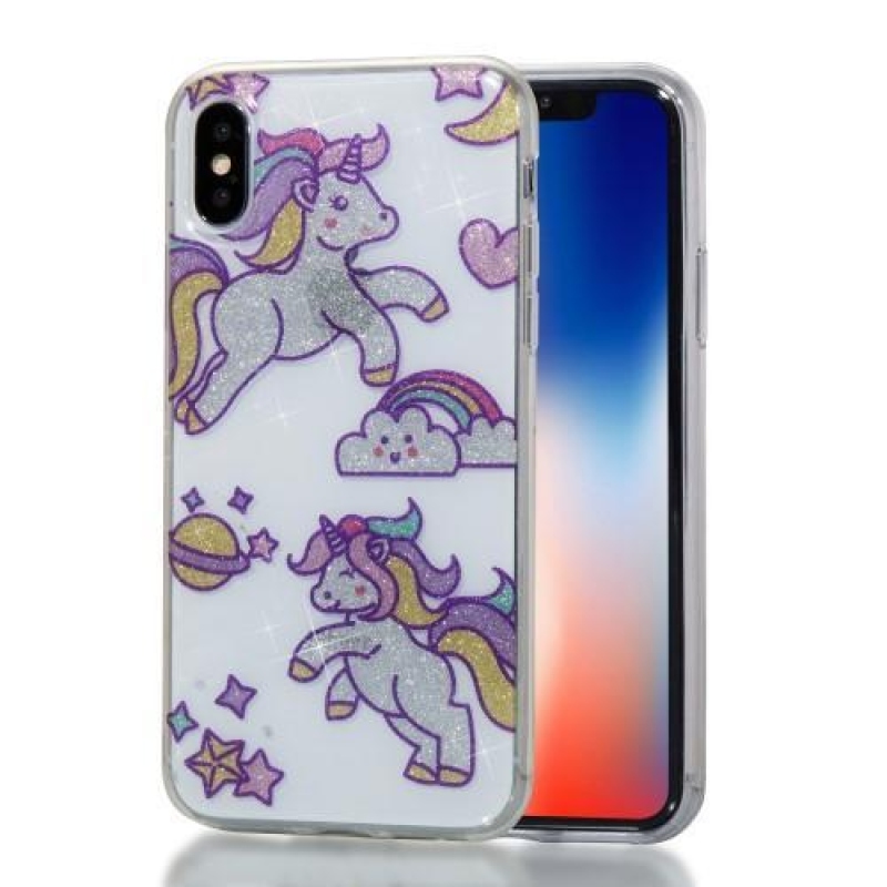 Shine gelový obal na iPhone X - duhoví jednorožci