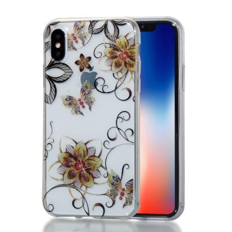 Shine gelový obal na iPhone X - motýli a květy