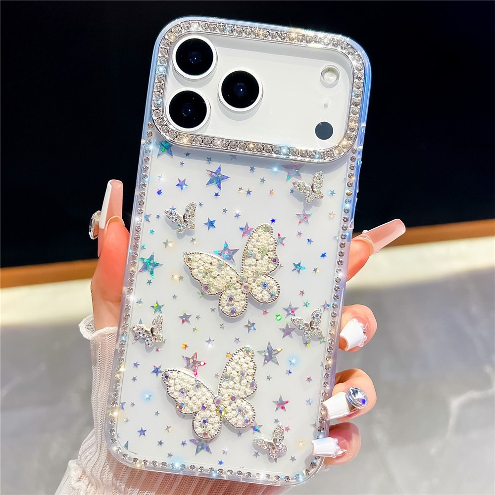 Shiny třpytivý gelový kryt s pevnými zády na iPhone 18 Pro/17 Pro - hvězdy/průhledný