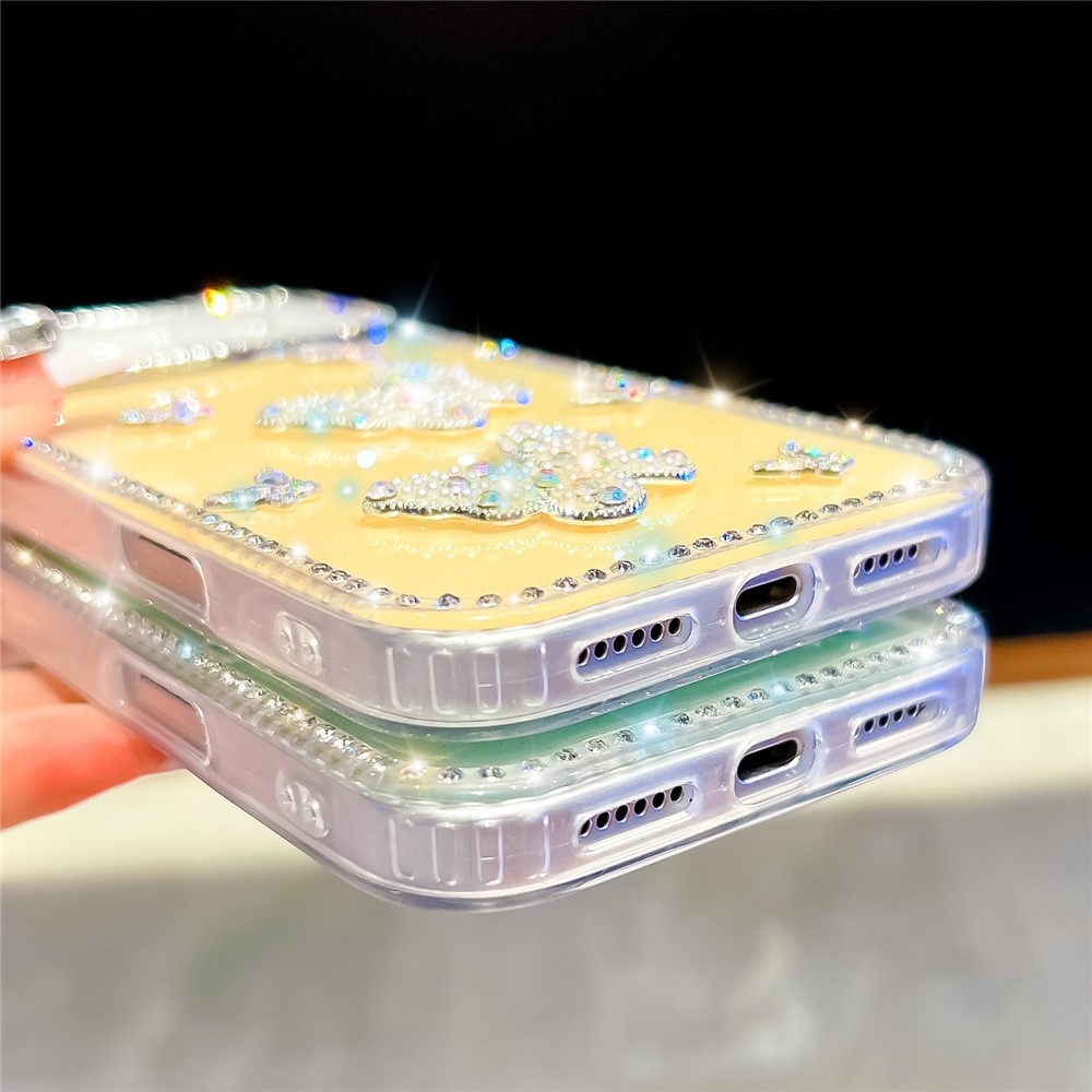 Shiny třpytivý gelový kryt s pevnými zády na iPhone 18 Pro/17 Pro - motýl/žlutý