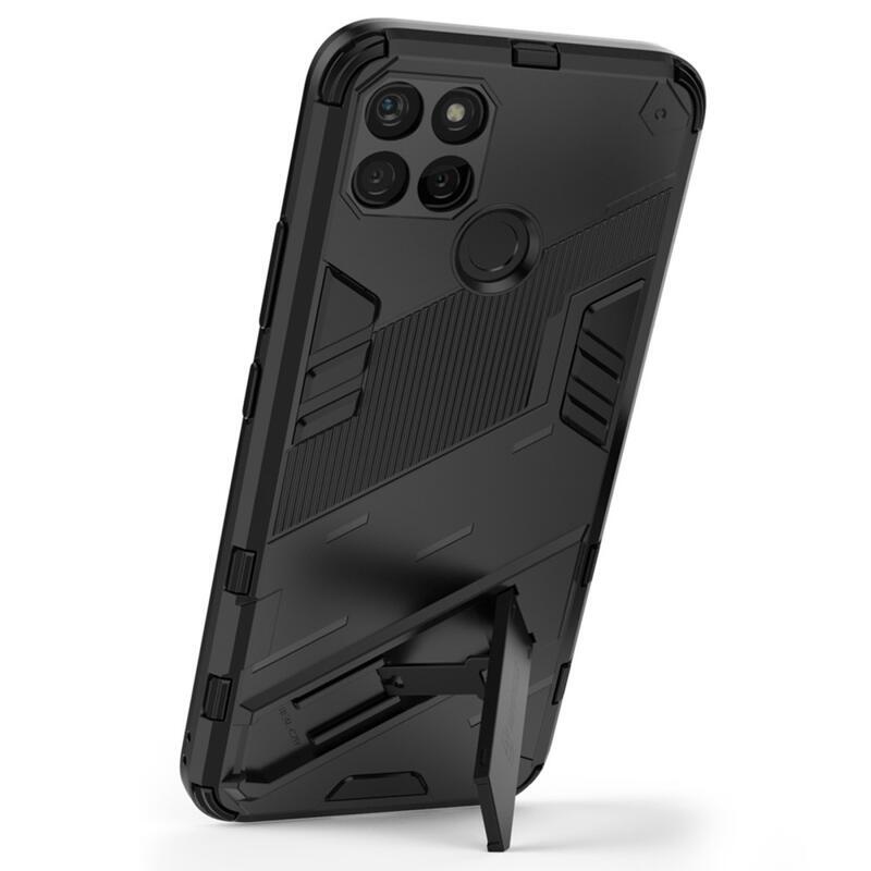 Shock odolný hybridní kryt s výklopným stojánkem na mobil Realme C21Y/C25Y - černý
