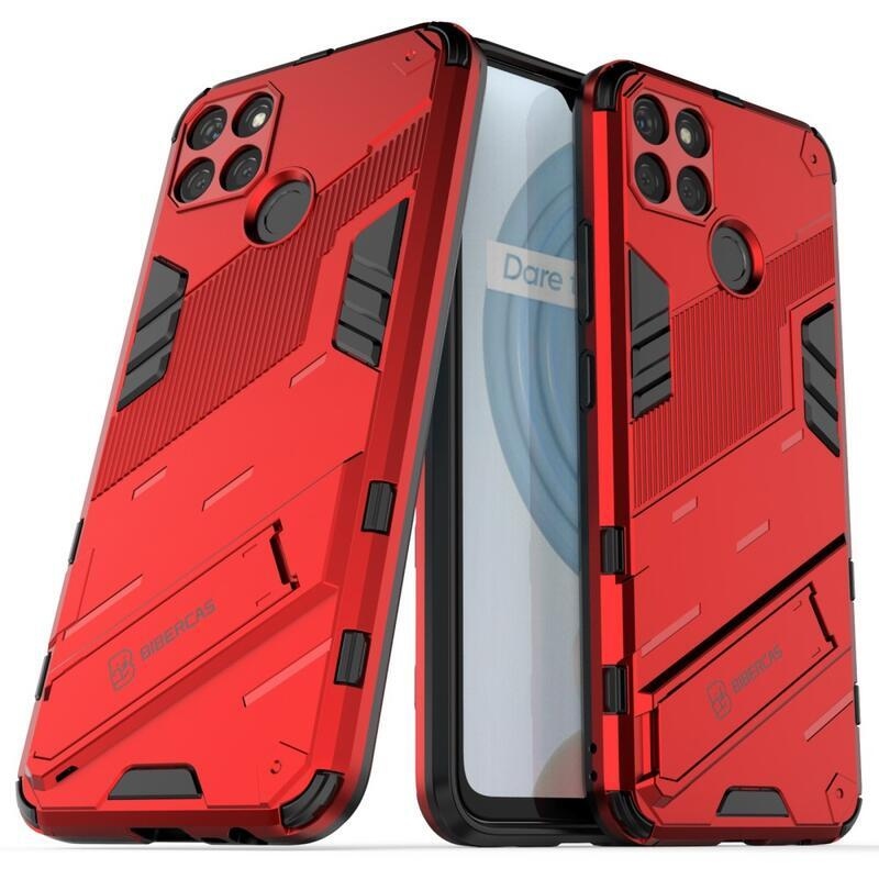 Shock odolný hybridní kryt s výklopným stojánkem na mobil Realme C21Y/C25Y - červený