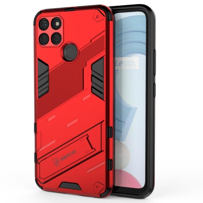 Shock odolný hybridní kryt s výklopným stojánkem na mobil Realme C21Y/C25Y - červený
