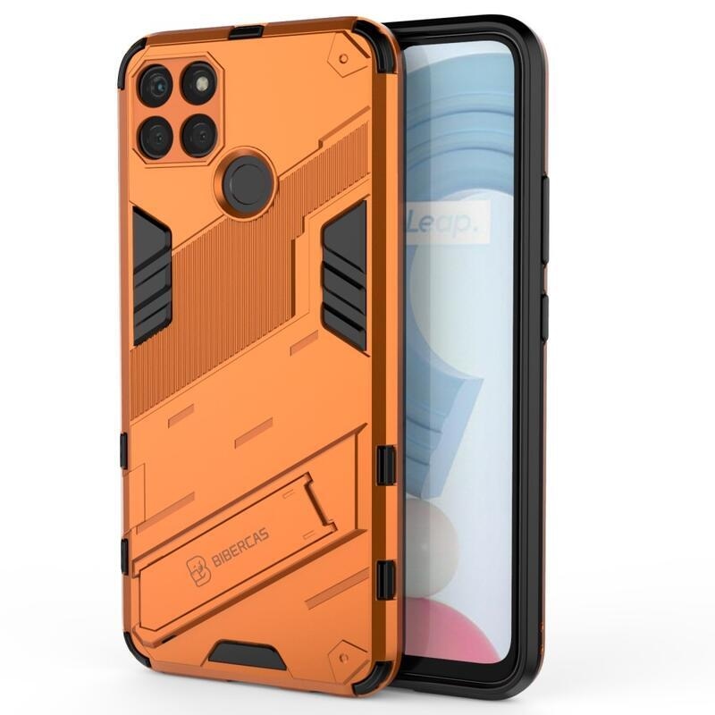 Shock odolný hybridní kryt s výklopným stojánkem na mobil Realme C21Y/C25Y - oranžový