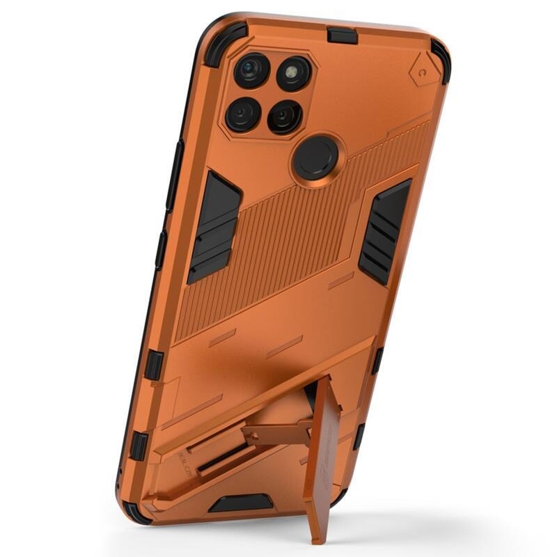 Shock odolný hybridní kryt s výklopným stojánkem na mobil Realme C21Y/C25Y - oranžový