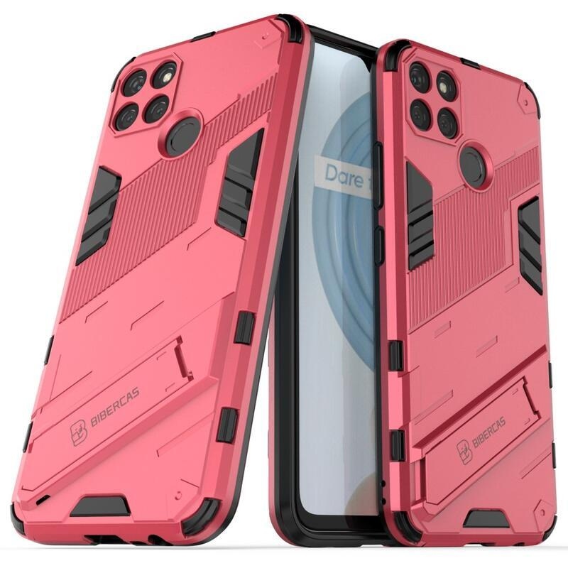 Shock odolný hybridní kryt s výklopným stojánkem na mobil Realme C21Y/C25Y - rose