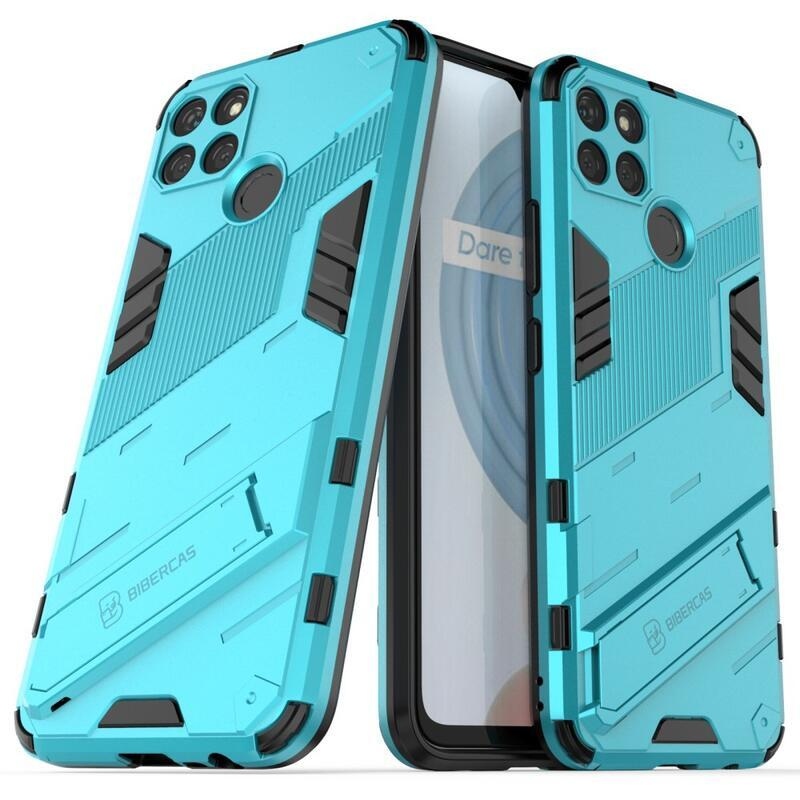 Shock odolný hybridní kryt s výklopným stojánkem na mobil Realme C21Y/C25Y - světlemodrý