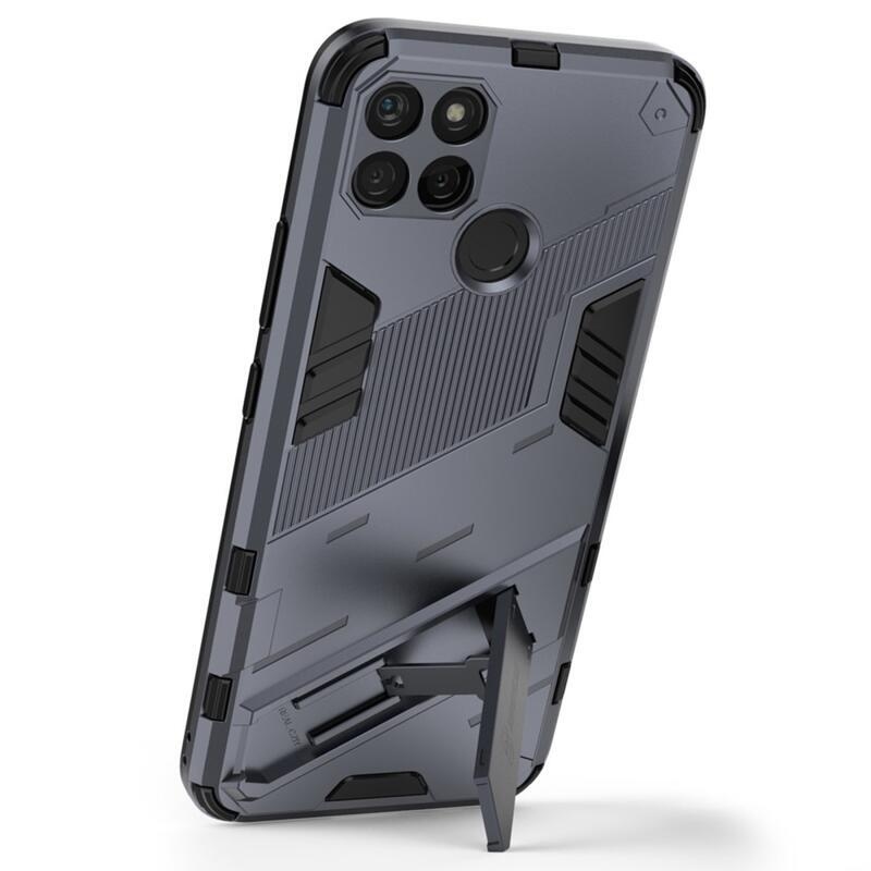 Shock odolný hybridní kryt s výklopným stojánkem na mobil Realme C21Y/C25Y - tmavěmodrý