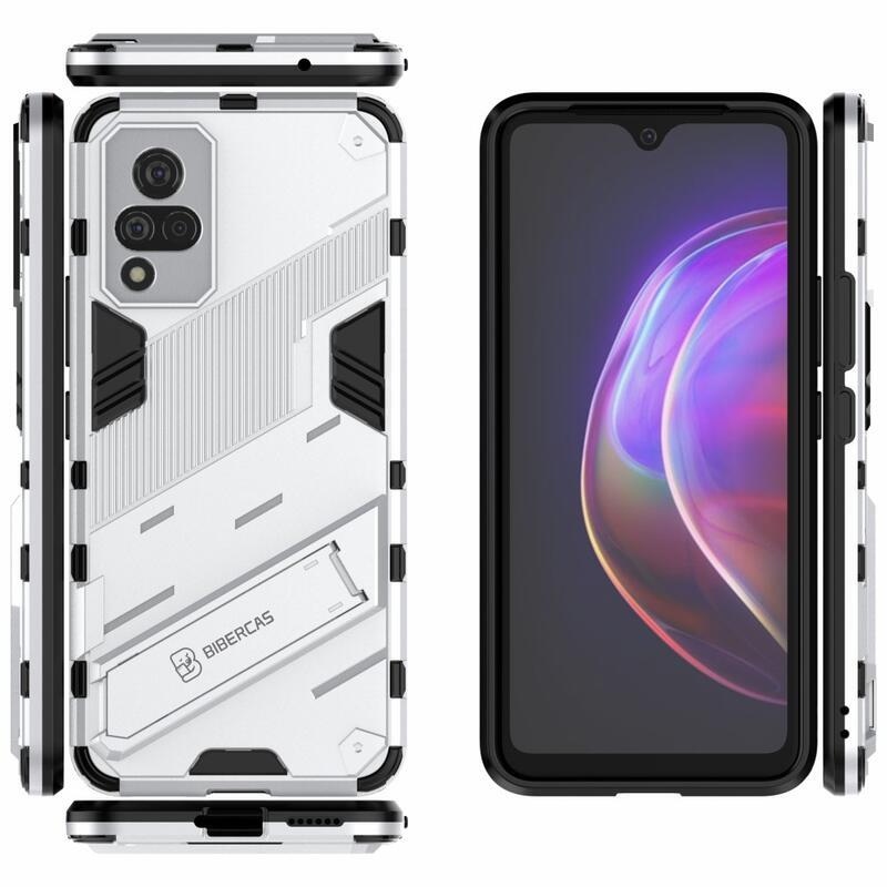 Shock odolný hybridní kryt s výklopným stojánkem na mobil Vivo V21 4G/5G - bílý