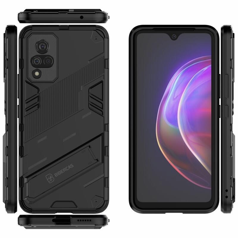 Shock odolný hybridní kryt s výklopným stojánkem na mobil Vivo V21 4G/5G - černý