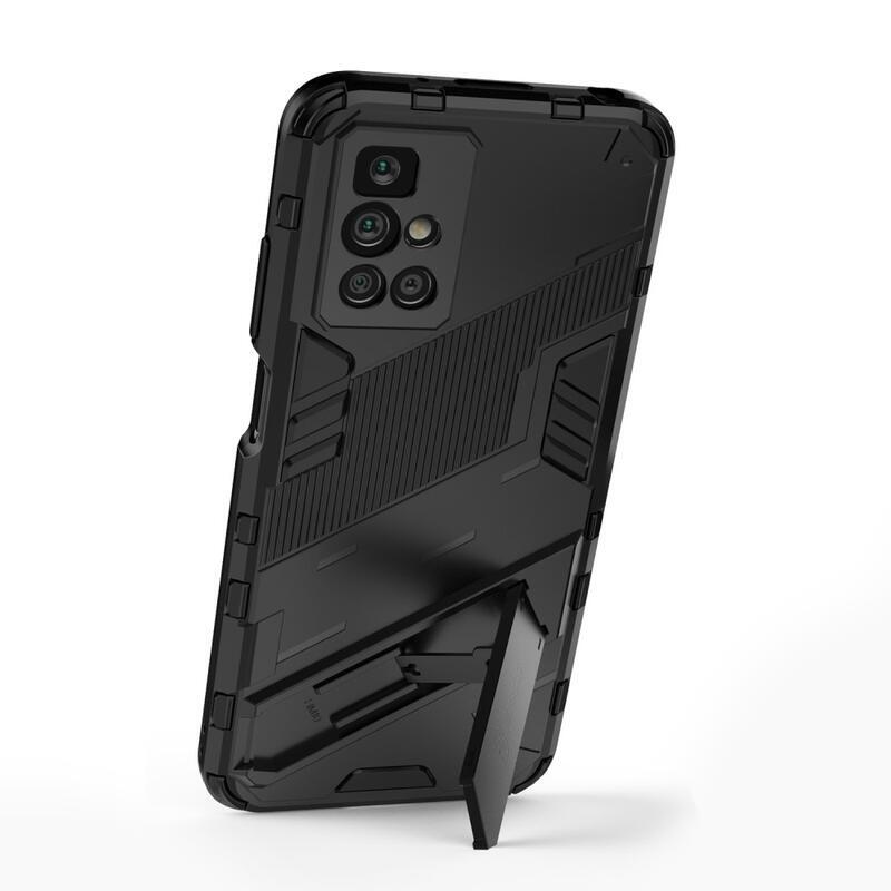 Shock odolný hybridní kryt s výklopným stojánkem na mobil Xiaomi Redmi 10/Redmi 10 (2022) - černý