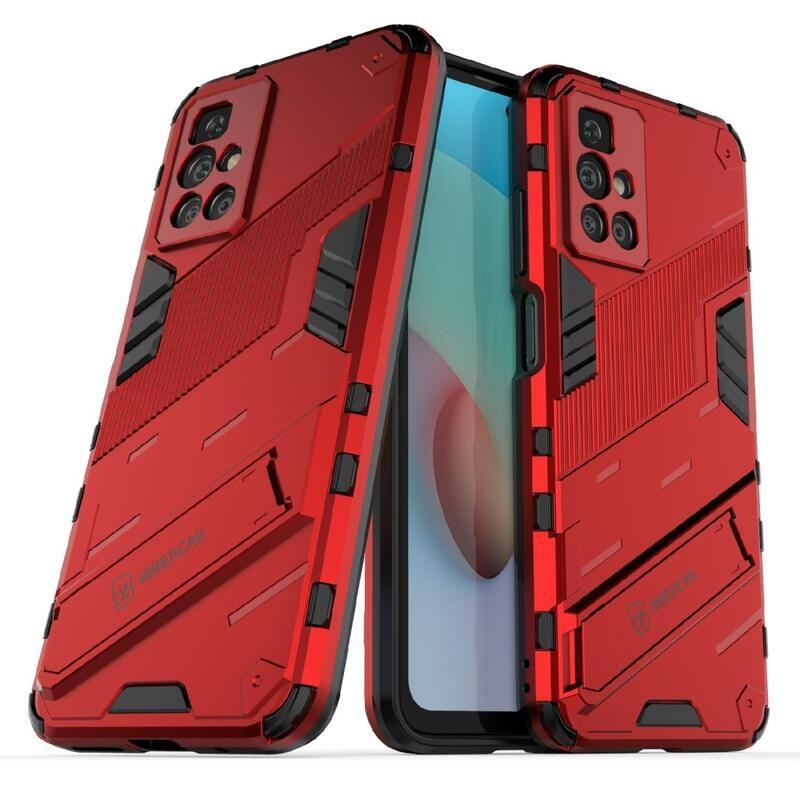 Shock odolný hybridní kryt s výklopným stojánkem na mobil Xiaomi Redmi 10/Redmi 10 (2022) - červený