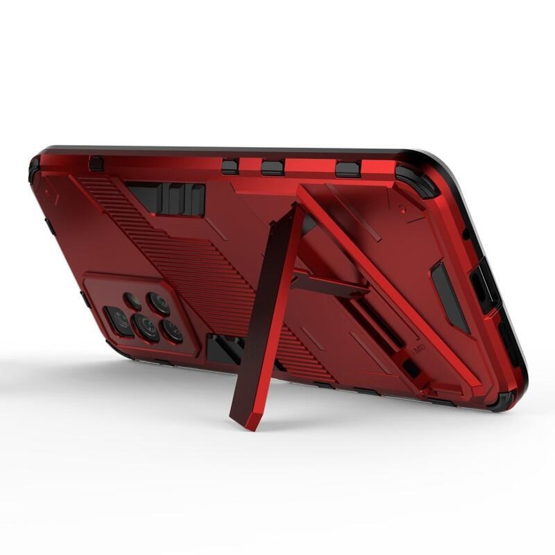 Shock odolný hybridní kryt s výklopným stojánkem na mobil Xiaomi Redmi 10/Redmi 10 (2022) - červený