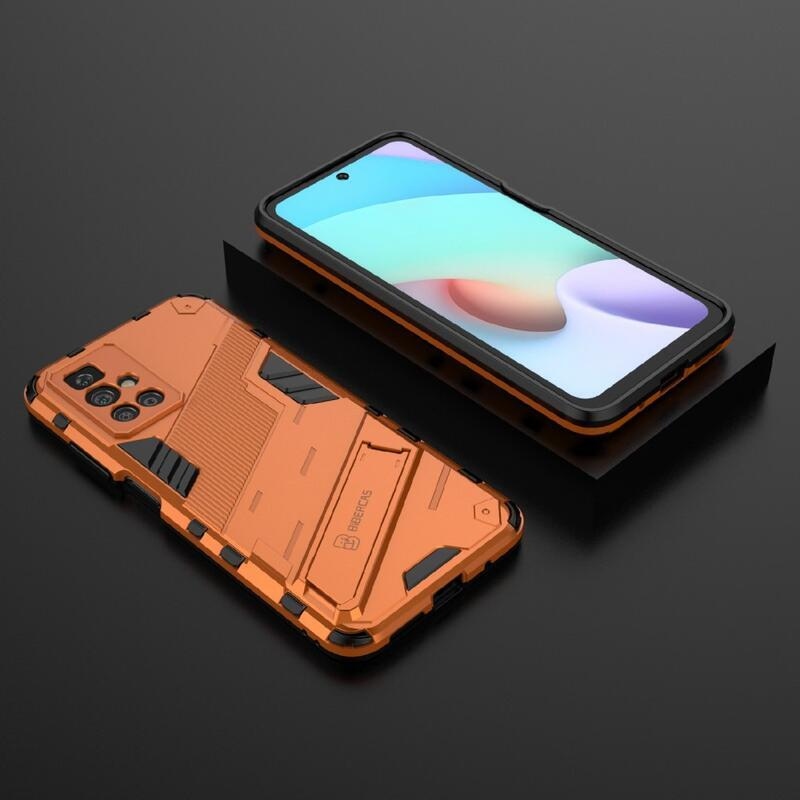 Shock odolný hybridní kryt s výklopným stojánkem na mobil Xiaomi Redmi 10/Redmi 10 (2022) - oranžový