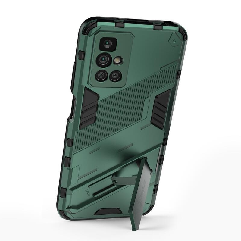 Shock odolný hybridní kryt s výklopným stojánkem na mobil Xiaomi Redmi 10/Redmi 10 (2022) - zelený