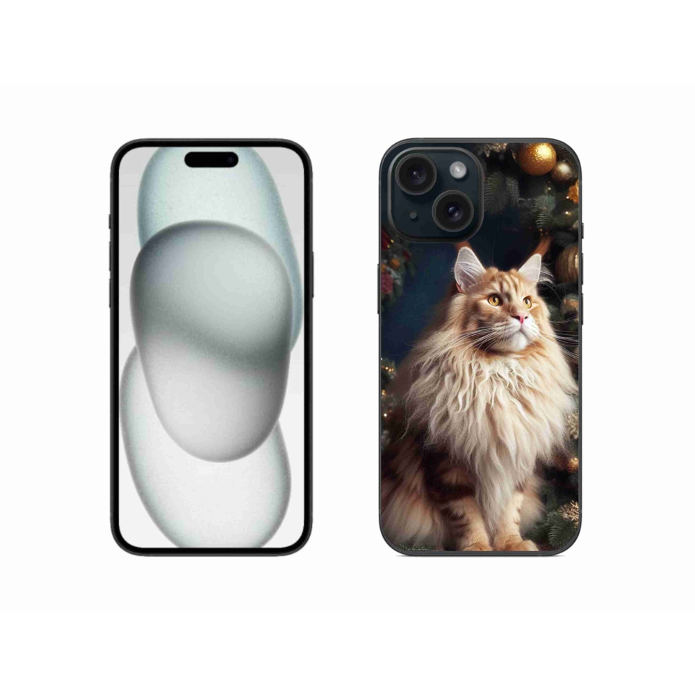 Gelový kryt mmCase na iPhone 15 - kočka u stromku