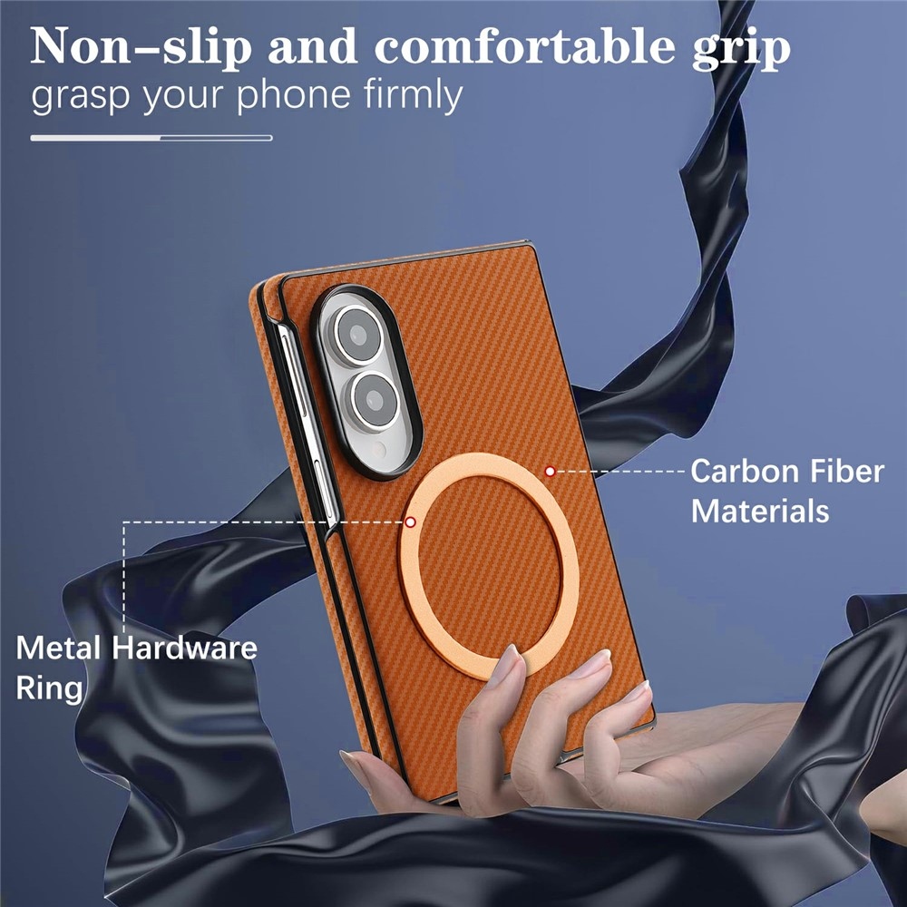 Side kryt s MagSafe a potažený umělou kůží na Samsung Galaxy Z Fold8 5G - hnědý