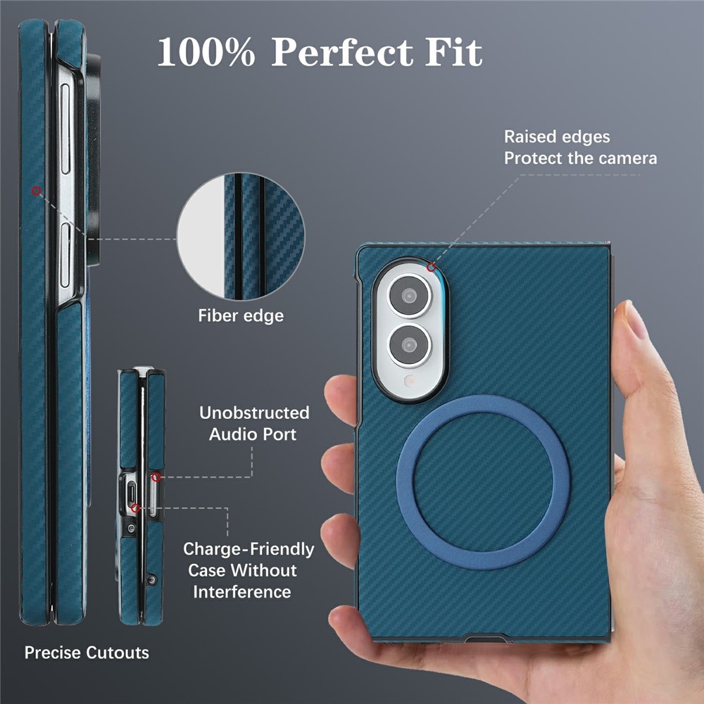 Side kryt s MagSafe a potažený umělou kůží na Samsung Galaxy Z Fold8 5G - modrý