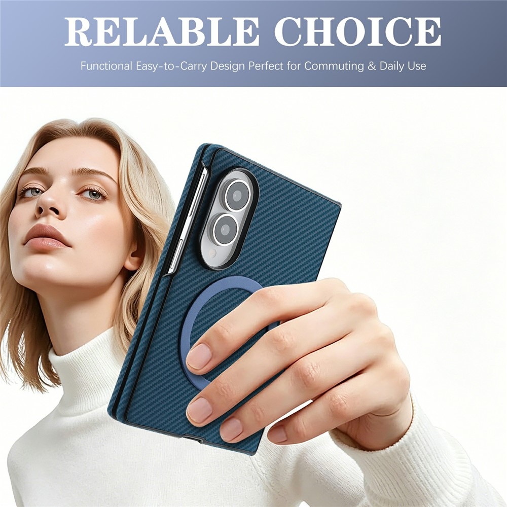 Side kryt s MagSafe a potažený umělou kůží na Samsung Galaxy Z Fold8 5G - modrý