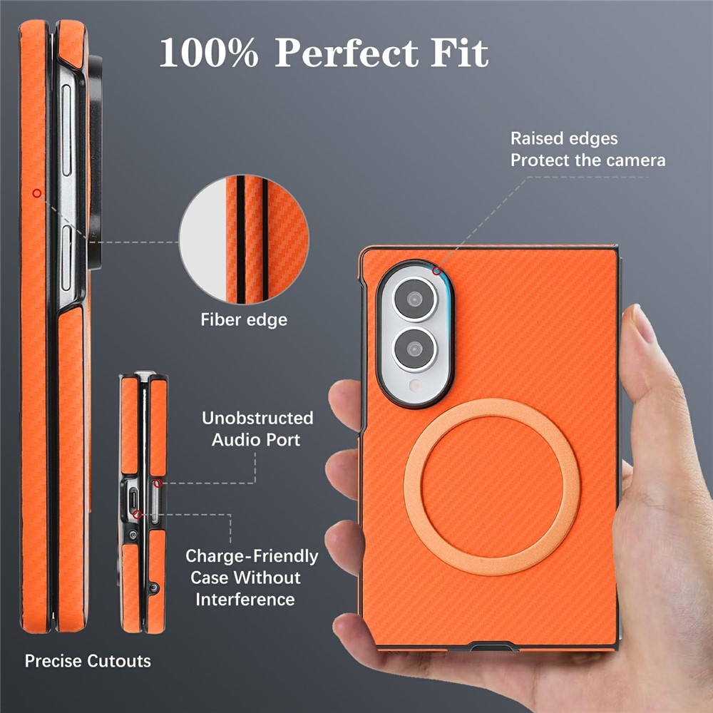 Side kryt s MagSafe a potažený umělou kůží na Samsung Galaxy Z Fold8 5G - oranžový