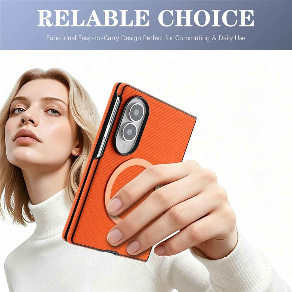 Side kryt s MagSafe a potažený umělou kůží na Samsung Galaxy Z Fold8 5G - oranžový