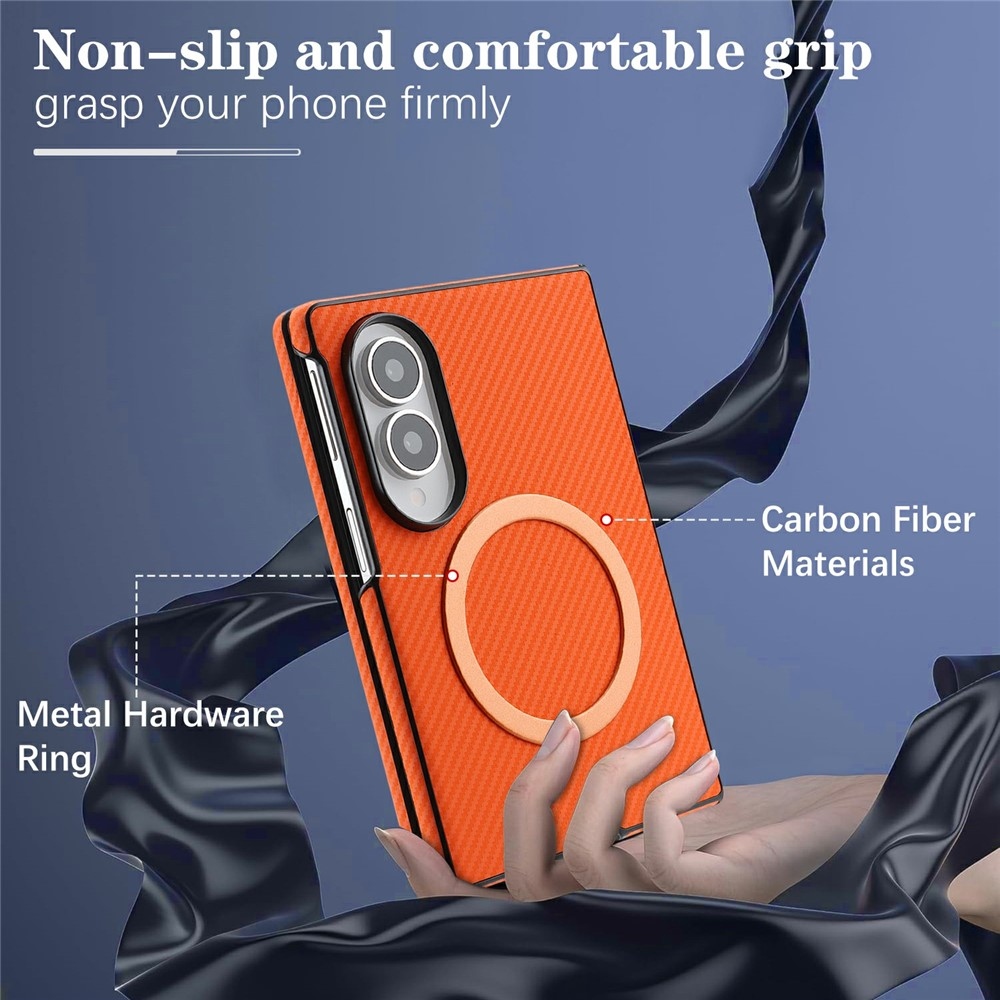 Side kryt s MagSafe a potažený umělou kůží na Samsung Galaxy Z Fold8 5G - oranžový