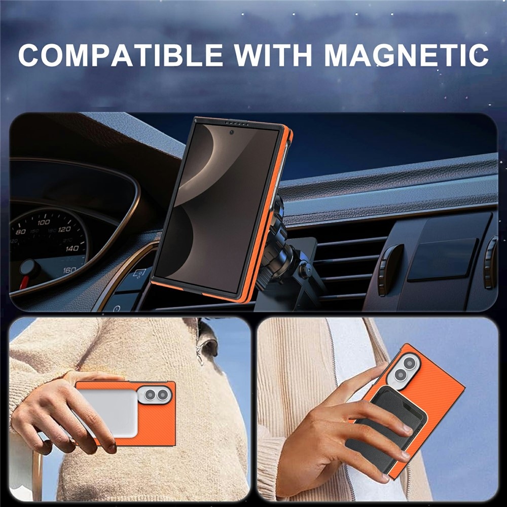 Side kryt s MagSafe a potažený umělou kůží na Samsung Galaxy Z Fold8 5G - oranžový