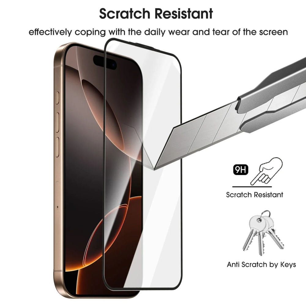 Silk celoplošné tvrzené sklo na mobil iPhone 18 Pro/17 Pro s aplikačním rámečkem