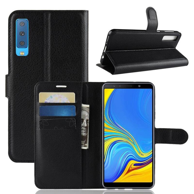 Skin PU kožené flipové pouzdro pro Samsung Galaxy A7 (2018) - černé