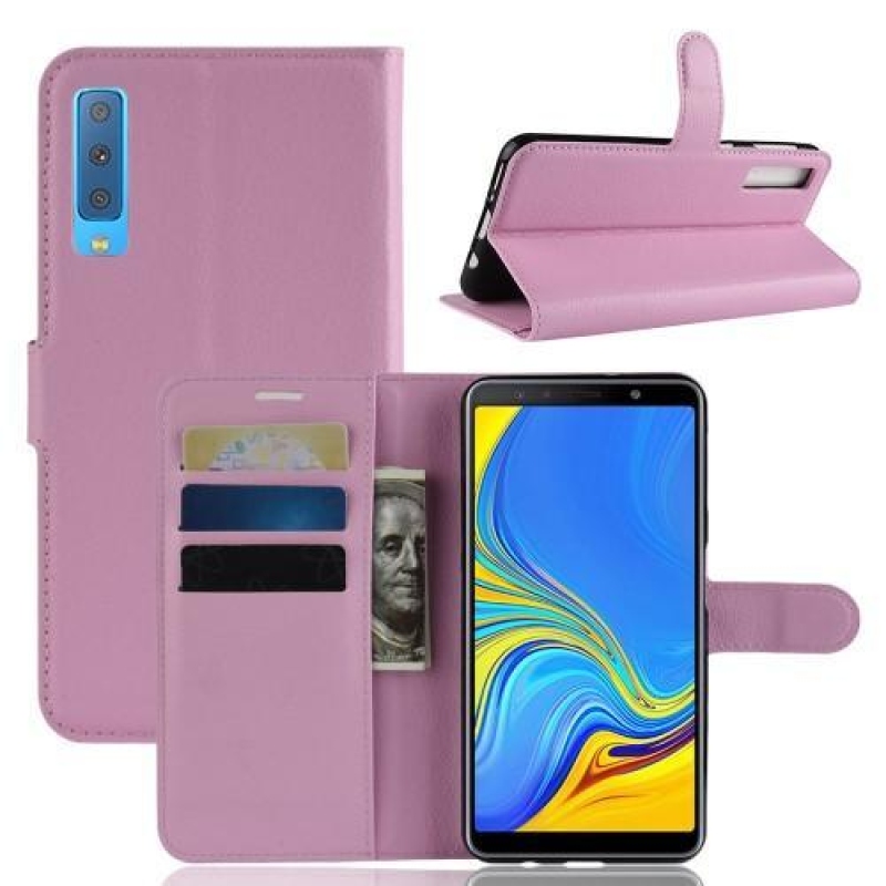Skin PU kožené flipové pouzdro pro Samsung Galaxy A7 (2018) - růžové