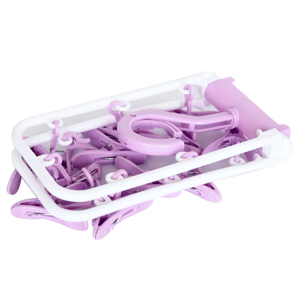 Skládací plastový sušák na ponožky (12 kolíčků) - fialový