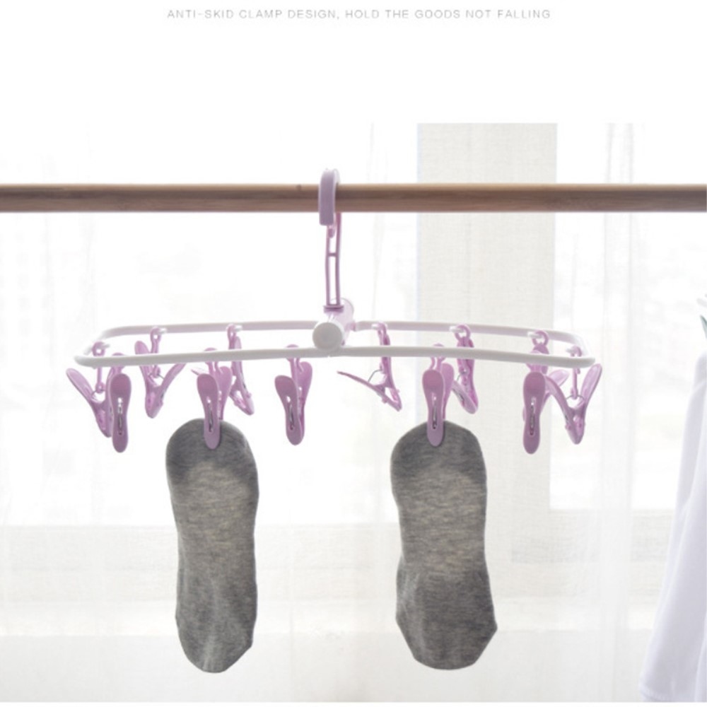 Skládací plastový sušák na ponožky (12 kolíčků) - fialový