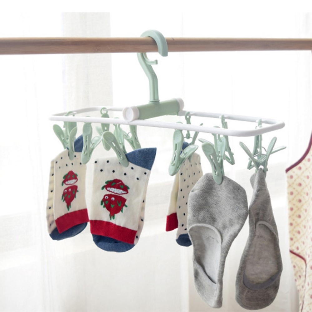 Skládací plastový sušák na ponožky (12 kolíčků) - zelený