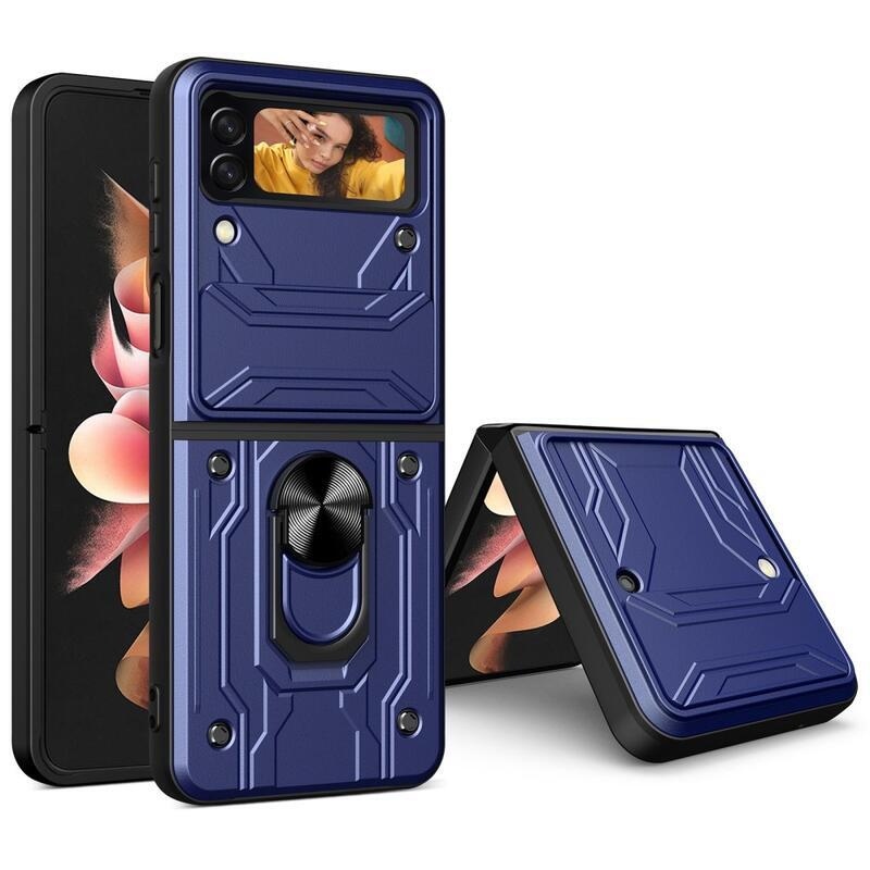 Slide odolný hybridní kryt s úchopem na prst na mobilní telefon Samsung Galaxy Z Flip4 5G - modrý