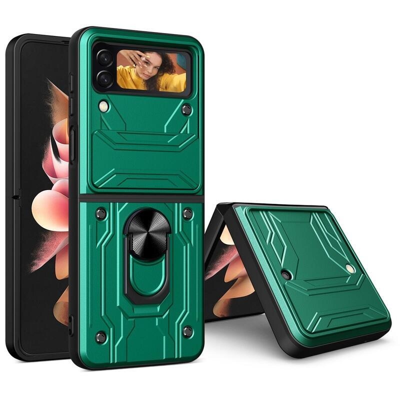 Slide odolný hybridní kryt s úchopem na prst na mobilní telefon Samsung Galaxy Z Flip4 5G - zelený