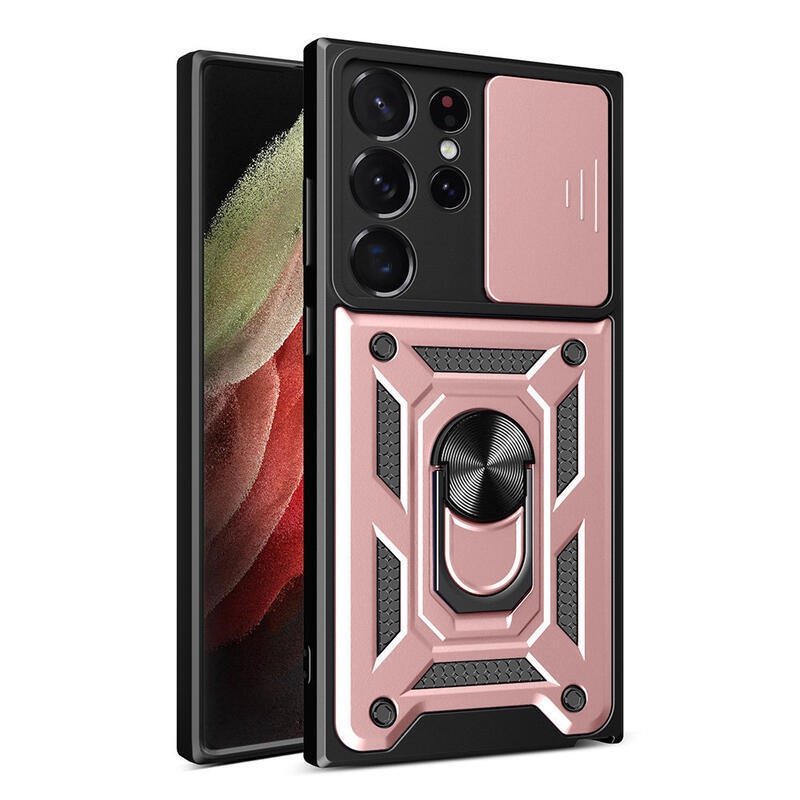 Slide odolný kryt s úchopem na prst na Samsung Galaxy S23 Ultra - růžový