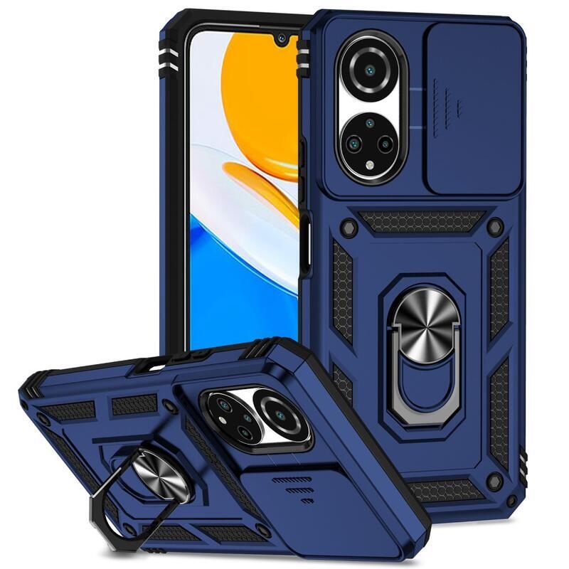 Slide zavírací odolný hybridní kryt s úchopem na prst na mobil Honor X7 - modrý