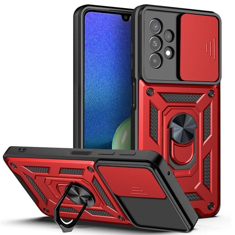 Slide zavírací odolný hybridní kryt s úchopem na prst na mobil Samsung Galaxy A13 4G - červený