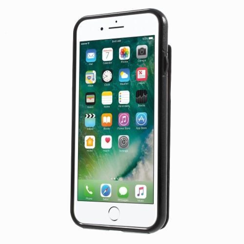 Sloty gelový obal s PU  koženými zády a funkcí stojánku na iPhone 8 a iPhone 7 - černý