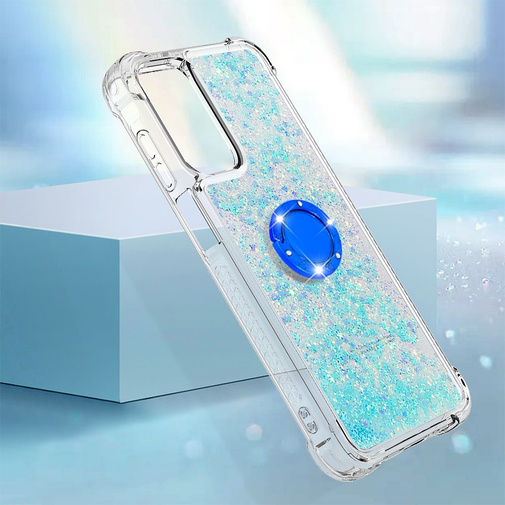 Glitt přesýpací gelový obal s kroužkem na prst na Samsung Galaxy A17 5G - modrý/hvězdičky