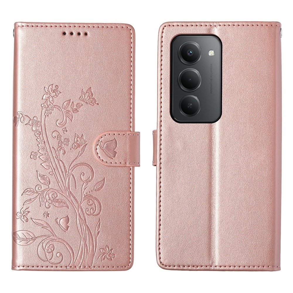 Flowery knížkové pouzdro na Xiaomi Redmi 15 5G (169mm) - růžovozlaté