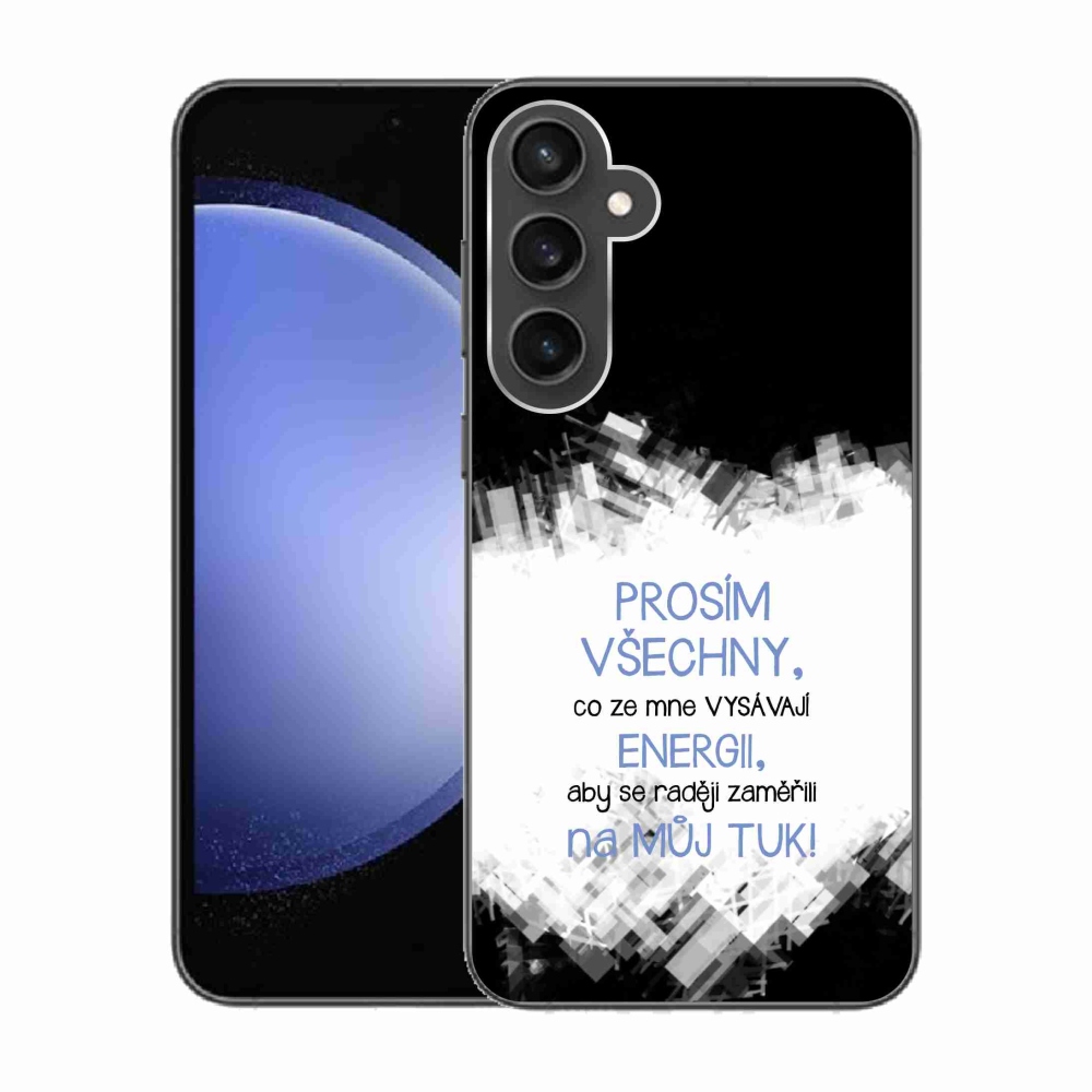 Gelový kryt mmCase na Samsung Galaxy S23 FE - vtipný text 1 modrý