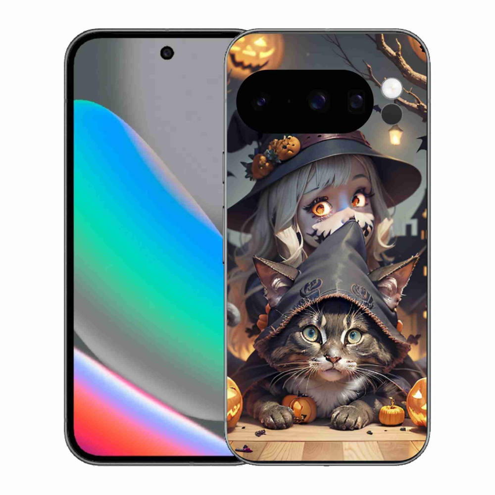 Gelový kryt mmCase na Google Pixel 10 Pro - čarodějnice s kočkou